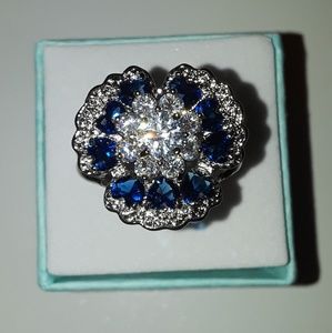 925 Silver sapphires gemstone ring size 8